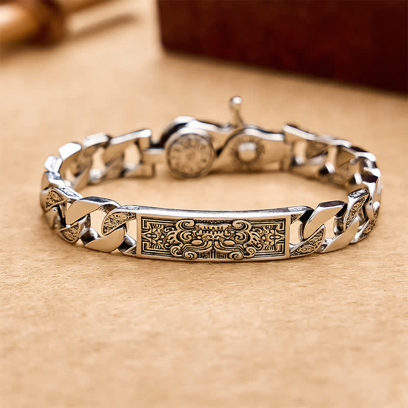 Buddha Stones Bracciale vintage in rame con intaglio a rilievo Taotie Om Mani Padme Hum. - 7,9–8,3 pollici (20–21 cm) - image 0