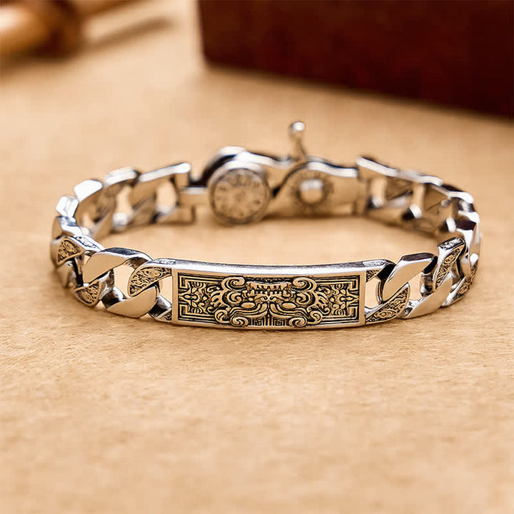 Buddha Stones Bracciale vintage in rame con intaglio a rilievo Taotie Om Mani Padme Hum. - 7,9–8,3 pollici (20–21 cm) - image 0
