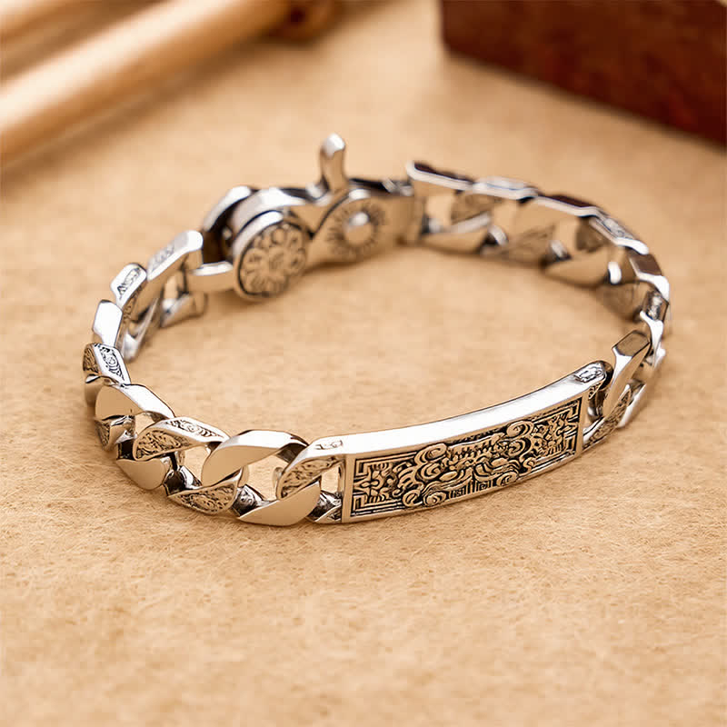 Buddha Stones Bracciale vintage in rame con intaglio a rilievo Taotie Om Mani Padme Hum. - image 1