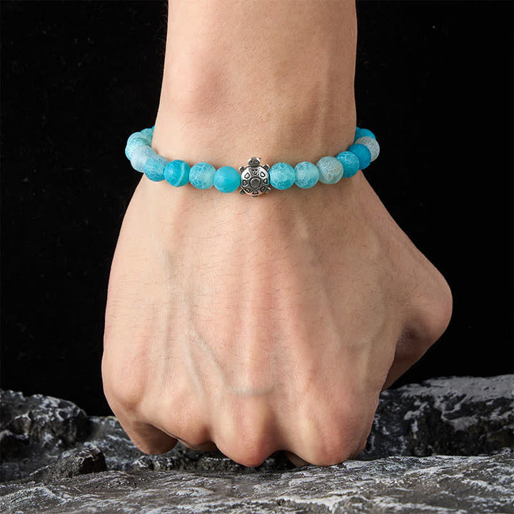Buddha Stones Braccialetto con perline a forma di tartaruga in agata blu screpolata, ideale per calmare gli animali. - image 4