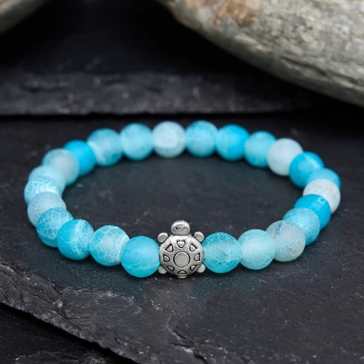 Buddha Stones Braccialetto con perline a forma di tartaruga in agata blu screpolata, ideale per calmare gli animali. - image 2