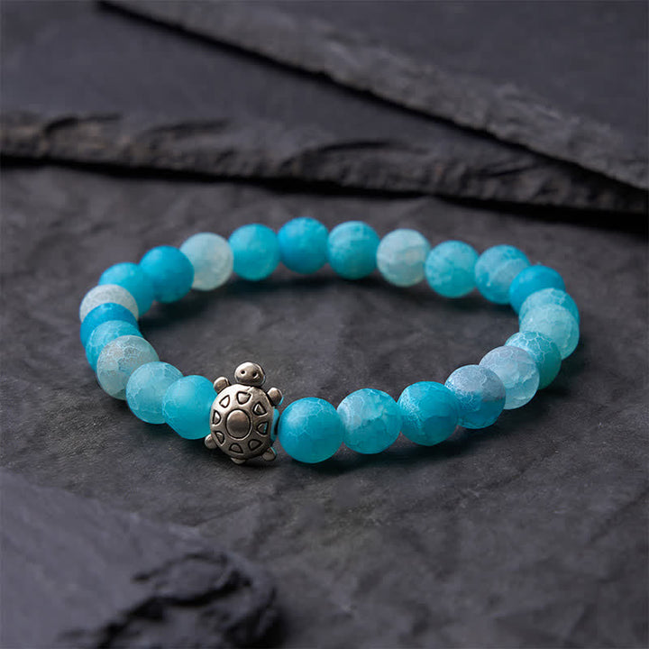 Buddha Stones Braccialetto con perline a forma di tartaruga in agata blu screpolata, ideale per calmare gli animali. - image 3