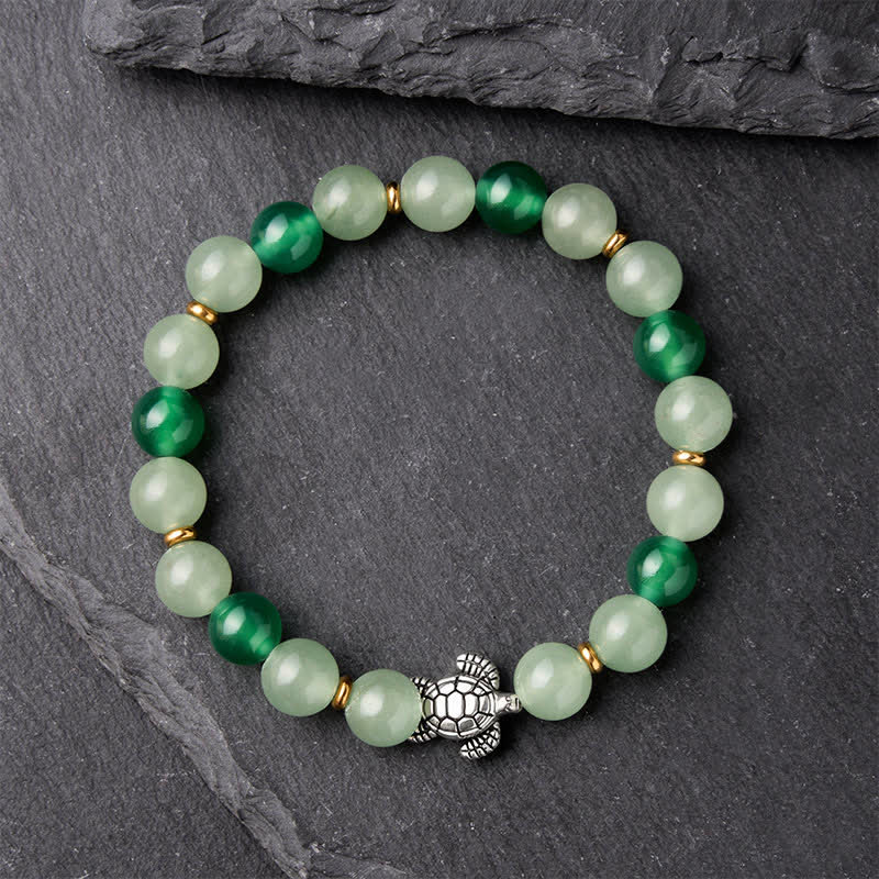 Buddha Stones Braccialetto con perline a forma di tartaruga, in agata verde naturale e avventurina verde, con design a agata verde. - image 1