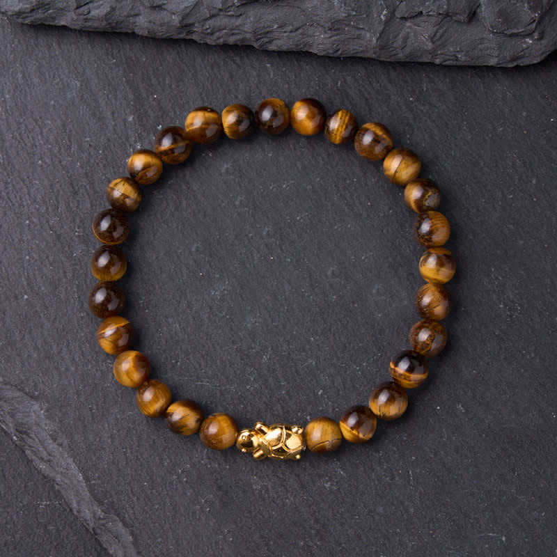 Buddha Stones Braccialetto con perline di tartaruga in occhio di tigre naturale, accessori e simbolo del coraggio - image 1