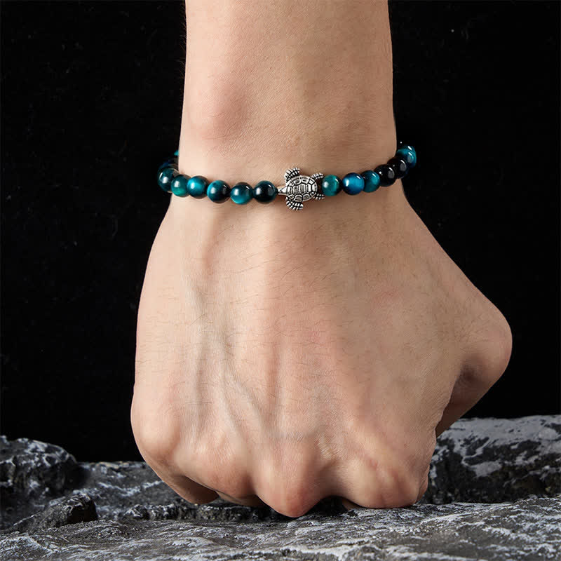 Buddha Stones Bracciale potente con tartaruga in rame e occhio di tigre blu - image 4