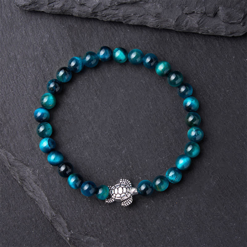 Buddha Stones Bracciale potente con tartaruga in rame e occhio di tigre blu - image 2