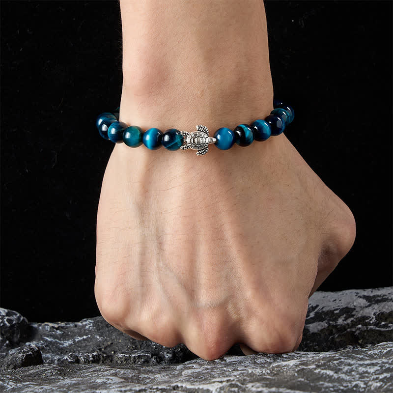 Buddha Stones Bracciale potente con tartaruga in rame e occhio di tigre blu - image 13