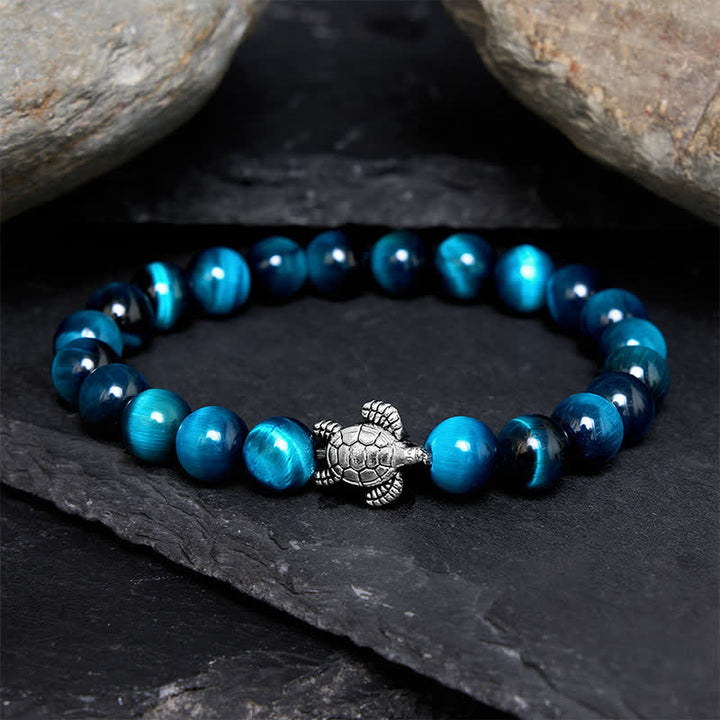 Buddha Stones Bracciale potente con tartaruga in rame e occhio di tigre blu - Occhio di tigre blu da 8 mm (circonferenza del polso: 5,9–6,3 pollici/15–16 cm) - image 9