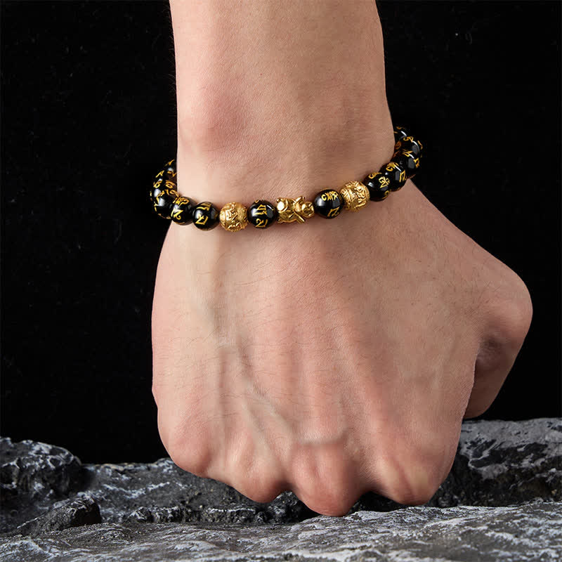Buddha Stones Bracciale Om Mani Padme Hum Turtle Strength con perline di onice nera naturale. - image 11