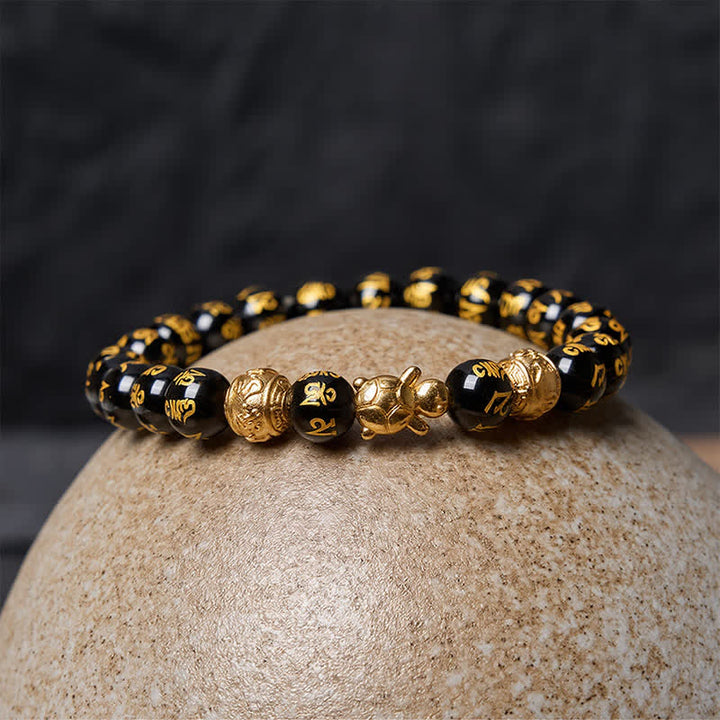 Buddha Stones Bracciale Om Mani Padme Hum Turtle Strength con perline di onice nera naturale. - image 10
