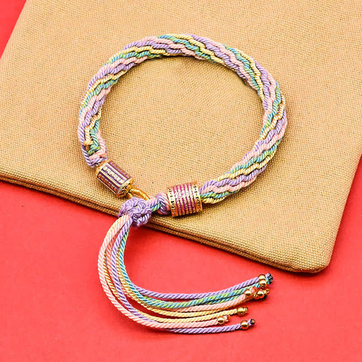 Buddha Stones Bracciale tibetano con nappe colorate in smalto e corda - Verde Viola (Circonferenza del polso: 5,9–7,1 pollici/15–18 cm) - image 1