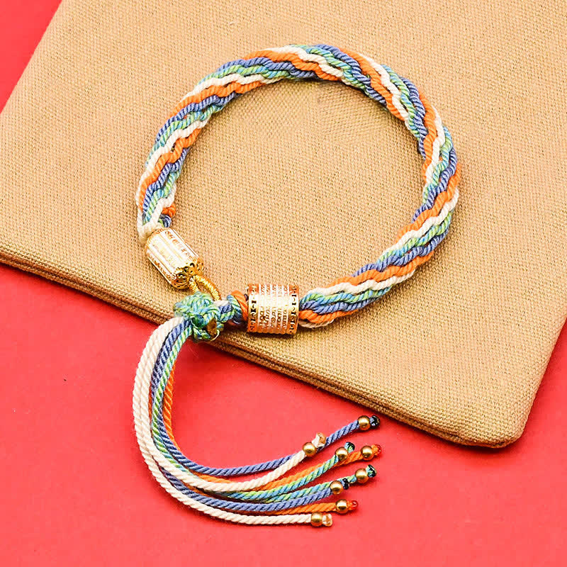Buddha Stones Bracciale tibetano con nappe colorate in smalto e corda - Blu Arancione (Circonferenza del polso: 5,9–7,1 pollici/15–18 cm) - image 2