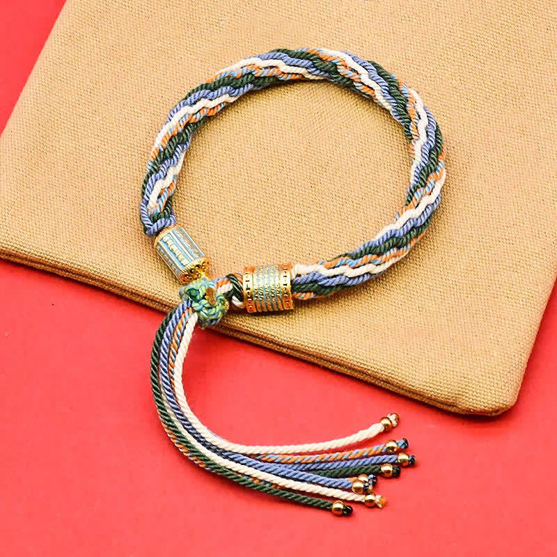 Buddha Stones Bracciale tibetano con nappe colorate in smalto e corda - Verde (Circonferenza del polso: 5,9–7,1 pollici/15–18 cm) - image 3