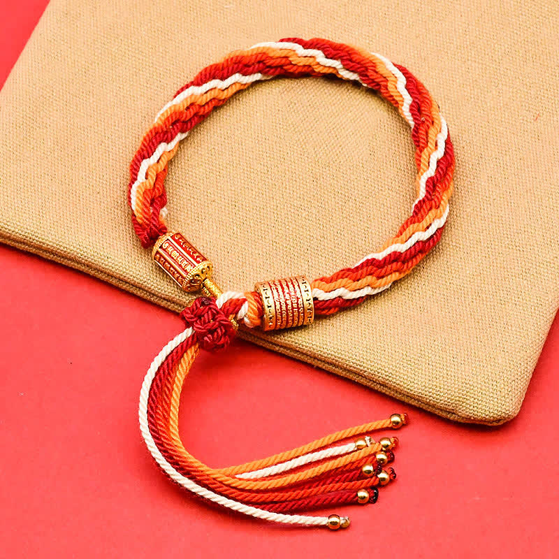 Buddha Stones Bracciale tibetano con nappe colorate in smalto e corda - Rosso scuro (Circonferenza del polso: 5,9–7,1 pollici/15–18 cm) - image 4