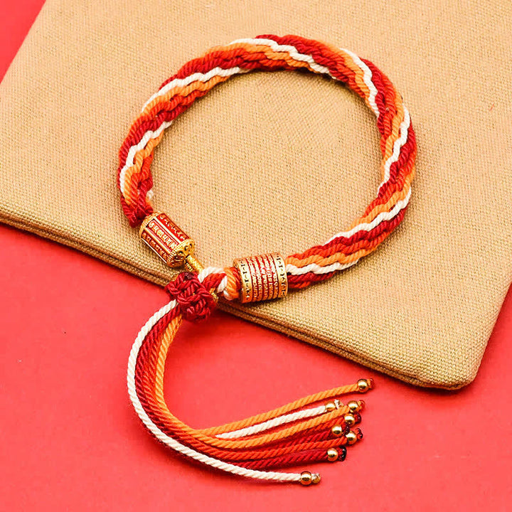 Buddha Stones Bracciale tibetano con nappe colorate in smalto e corda - Rosso scuro (Circonferenza del polso: 5,9–7,1 pollici/15–18 cm) - image 4