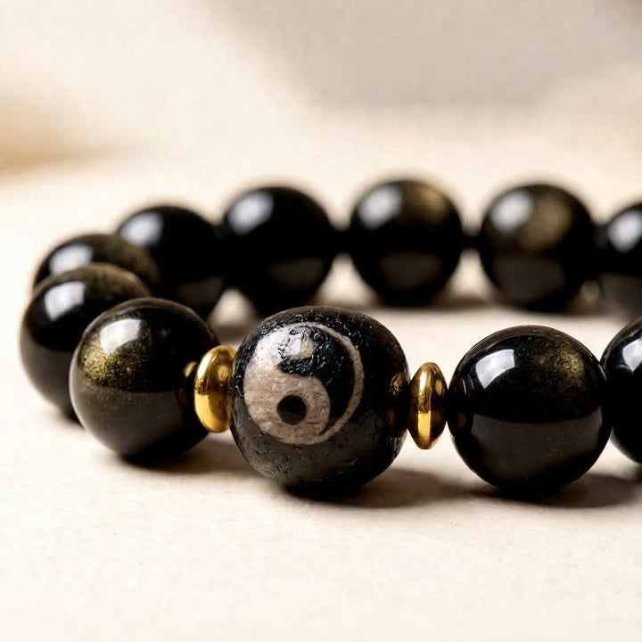 Buddha Stones Bracciale Yin Yang di protezione ed equilibrio in ossidiana dorata con riflessi dorati - image 2