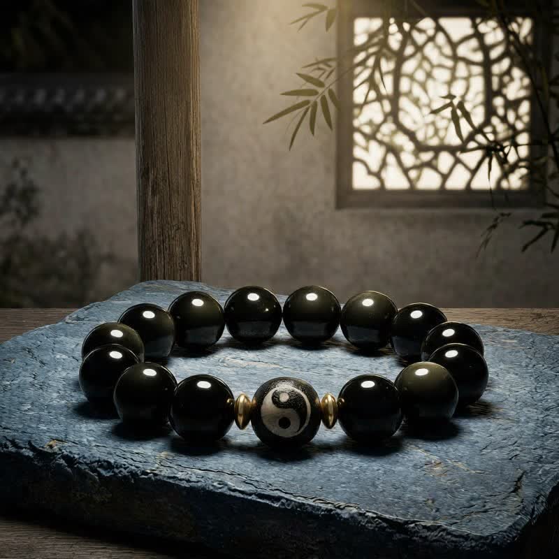 Buddha Stones Bracciale Yin Yang di protezione ed equilibrio in ossidiana dorata con riflessi dorati - image 1
