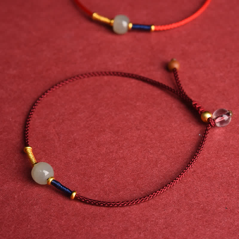 Buddha Stones Cavigliera regolabile con perline rotonde di giada e cordino rosso. - image 1