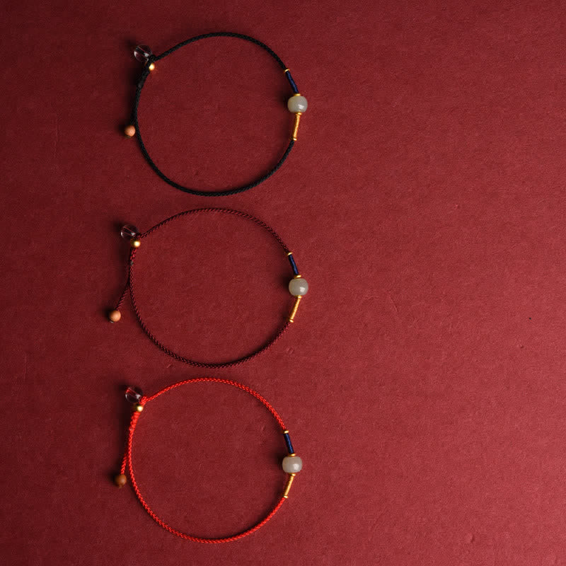 Buddha Stones Cavigliera regolabile con perline rotonde di giada e cordino rosso. - image 12