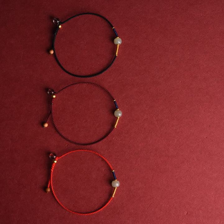 Buddha Stones Cavigliera regolabile con perline rotonde di giada e cordino rosso. - image 12