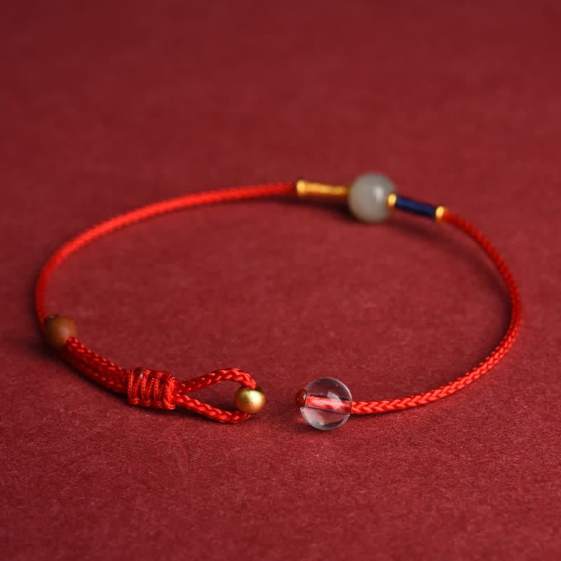 Buddha Stones Cavigliera regolabile con perline rotonde di giada e cordino rosso. - image 3