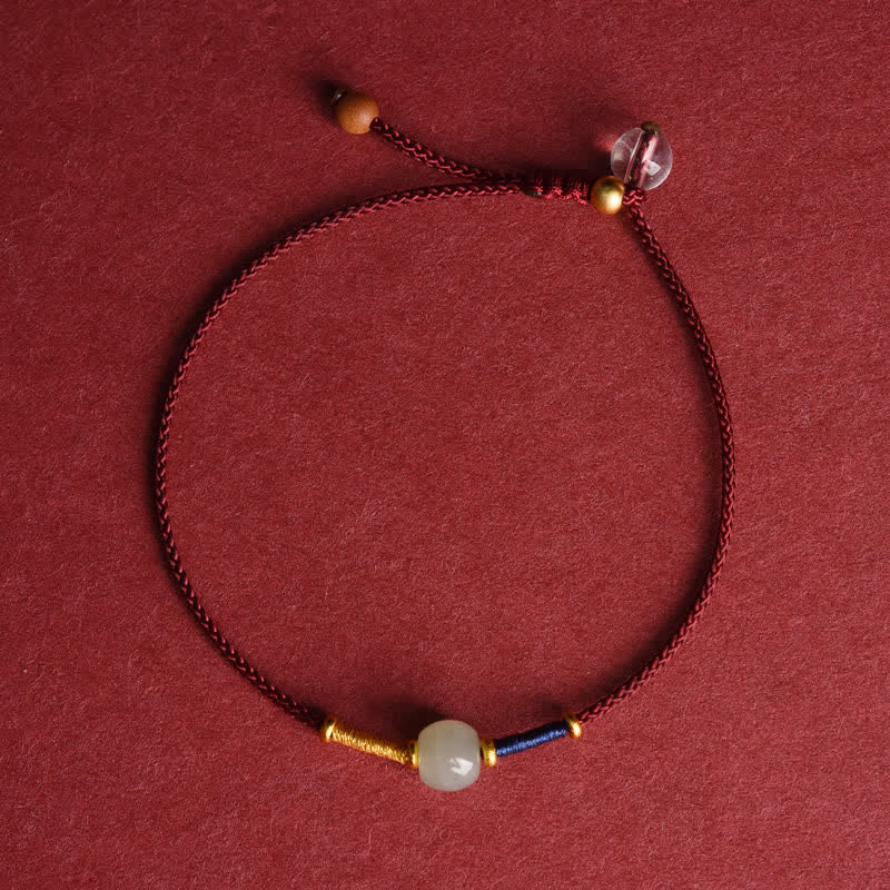 Buddha Stones Cavigliera regolabile con perline rotonde di giada e cordino rosso. - Cavigliera - Rosso scuro (21-27 cm) - image 9