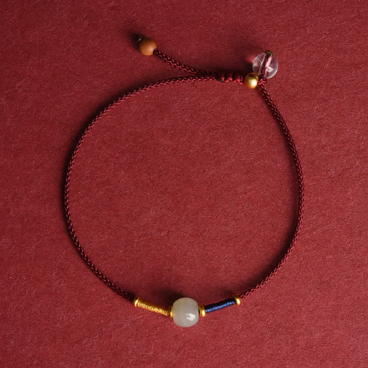 Buddha Stones Cavigliera regolabile con perline rotonde di giada e cordino rosso. - Cavigliera - Rosso scuro (21-27 cm) - image 9