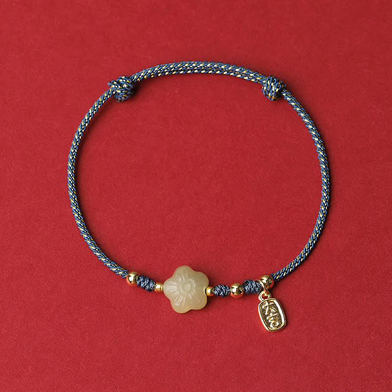 Buddha Stones Braccialetto di protezione con cordino regolabile in giada ciano Lucky Hetian con motivo floreale - Blu (Circonferenza del polso: 15-19 cm) - image 3