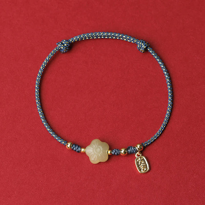 Buddha Stones Braccialetto di protezione con cordino regolabile in giada ciano Lucky Hetian con motivo floreale - Blu (Circonferenza del polso: 15-19 cm) - image 3
