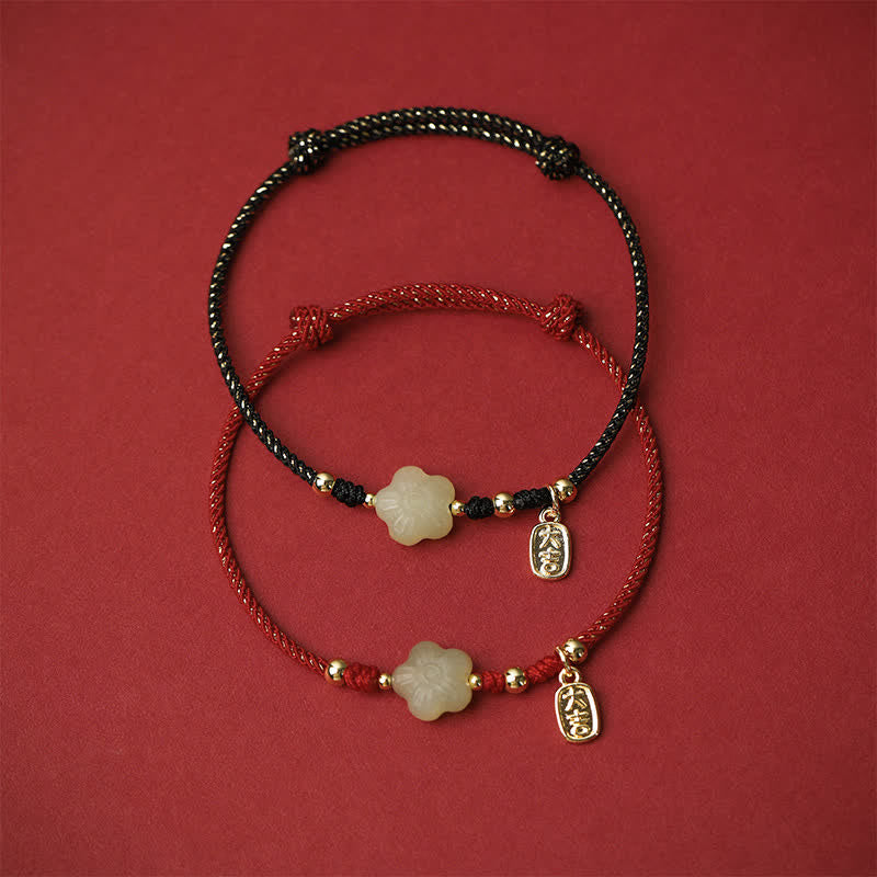 Buddha Stones Braccialetto di protezione con cordino regolabile in giada ciano Lucky Hetian con motivo floreale - image 10