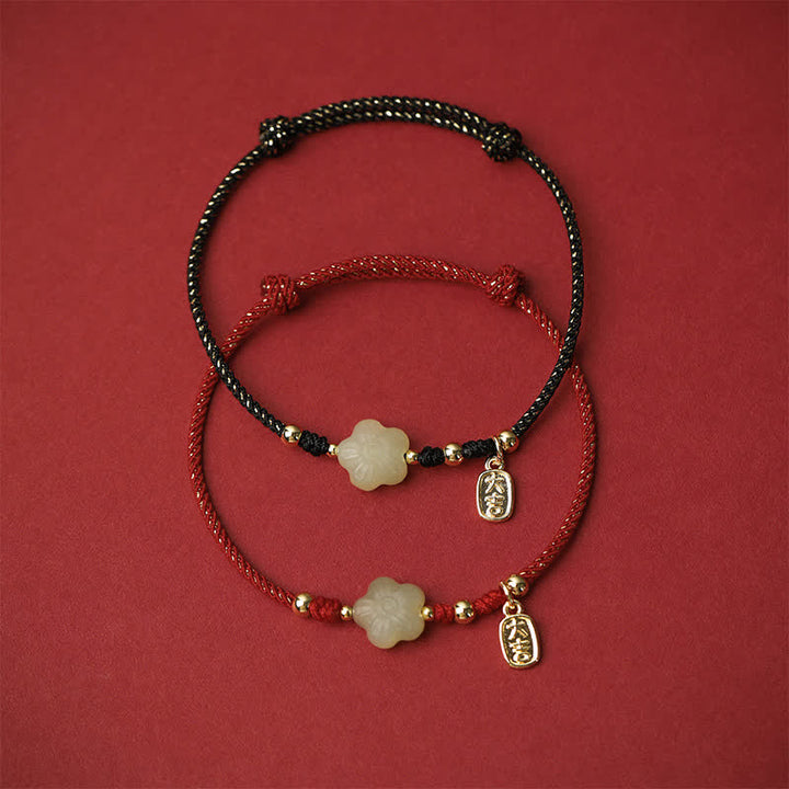 Buddha Stones Braccialetto di protezione con cordino regolabile in giada ciano Lucky Hetian con motivo floreale - image 10