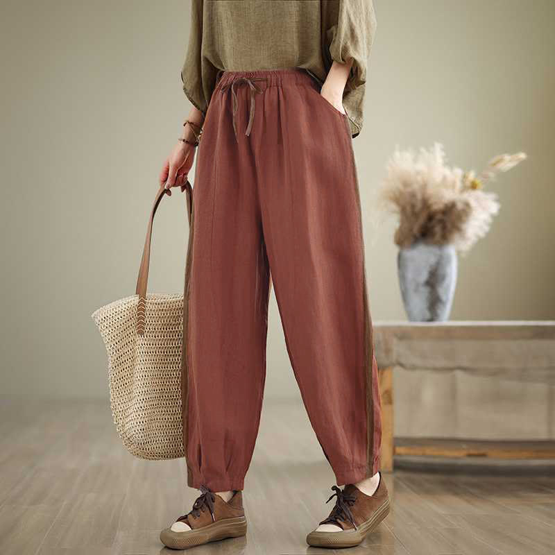 Buddha Stones Pantaloni corti da donna casual minimalisti con coulisse, tinta unita, per primavera/estate, modello affusolato con tasca. - Rosso Indiano - US8-10, UK/AU12-14, EU40-42 (2XL) - image 0