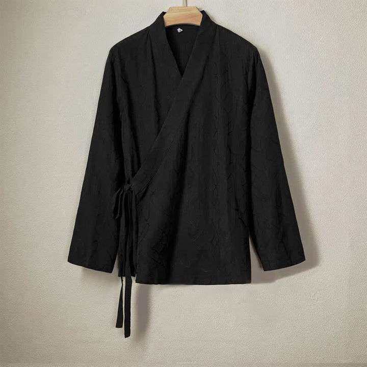 Buddha Stones Camicia da uomo a maniche lunghe in cotone tinta unita, minimalista, casual, con coulisse, per primavera/estate. - Nero - US/UK/AU44, EU54 (4XL) - image 0