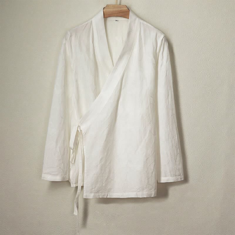 Buddha Stones Camicia da uomo a maniche lunghe in cotone tinta unita, minimalista, casual, con coulisse, per primavera/estate. - Bianco antico - US/UK/AU44, EU54 (4XL) - image 6