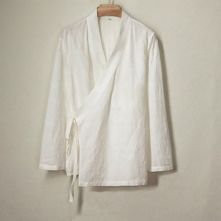 Buddha Stones Camicia da uomo a maniche lunghe in cotone tinta unita, minimalista, casual, con coulisse, per primavera/estate. - Bianco antico - US/UK/AU44, EU54 (4XL) - image 6