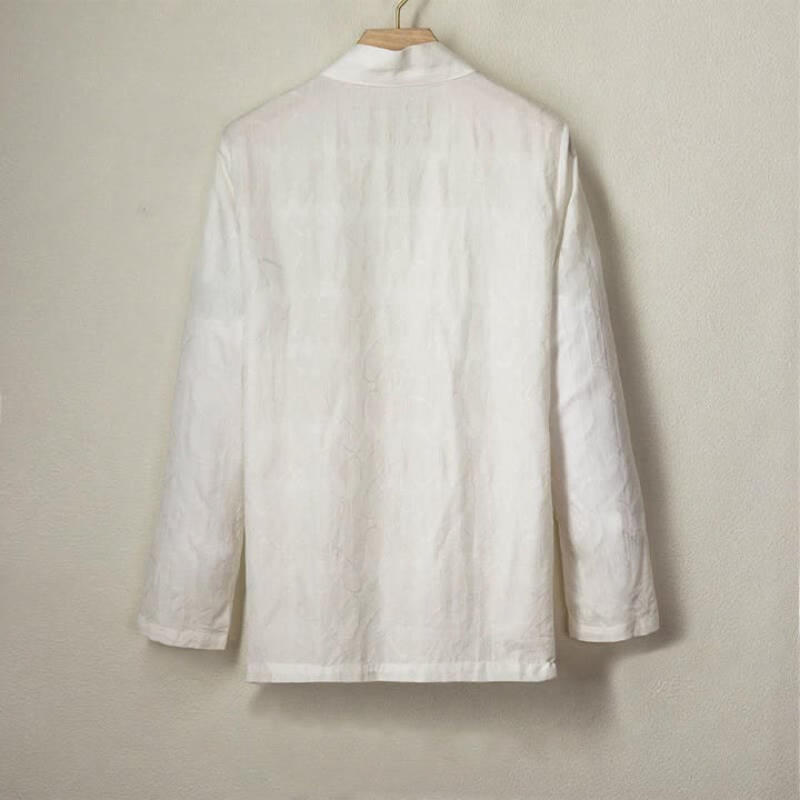 Buddha Stones Camicia da uomo a maniche lunghe in cotone tinta unita, minimalista, casual, con coulisse, per primavera/estate. - image 7