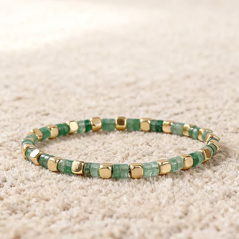 Buddha Stones Bracciale rinforzato con perle naturali a forma di barilotto in diaspro blu maculato e avventurina verde. - Avventurina verde (Fortuna ♥ Opportunità) - image 7