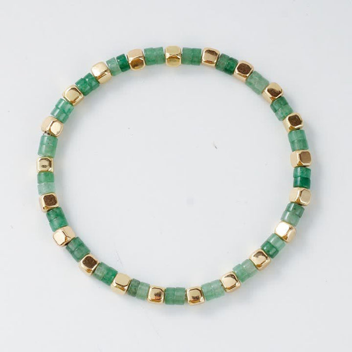 Buddha Stones Bracciale rinforzato con perle naturali a forma di barilotto in diaspro blu maculato e avventurina verde. - image 8