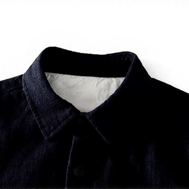 Buddha Stones Camicia da uomo a maniche lunghe in ramia tinta unita, stile vintage, con bottoni e toppe, ideale per l'autunno. - image 14
