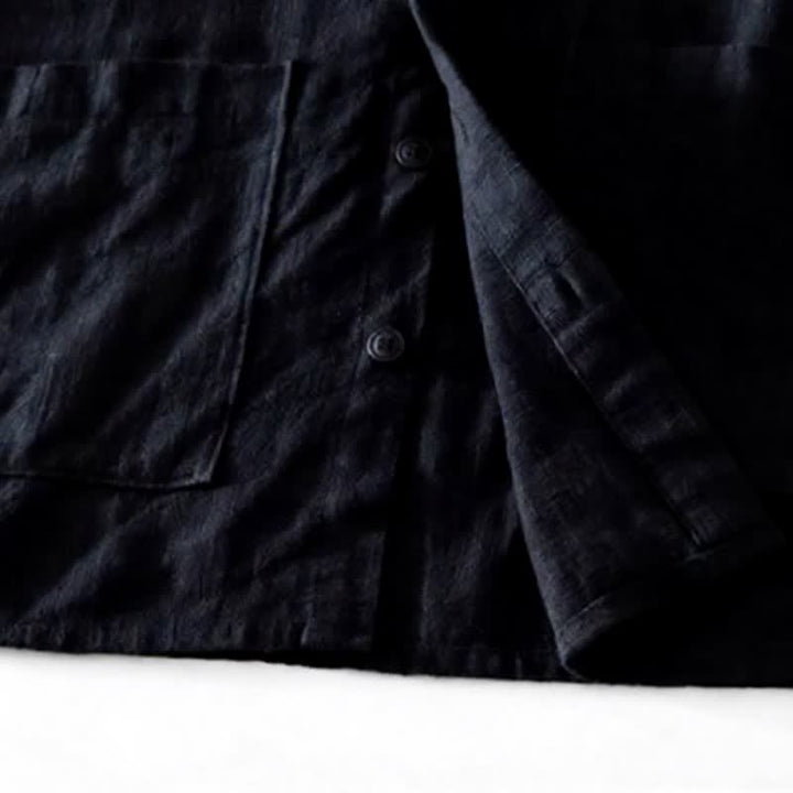 Buddha Stones Camicia da uomo a maniche lunghe in ramia tinta unita, stile vintage, con bottoni e toppe, ideale per l'autunno. - image 16