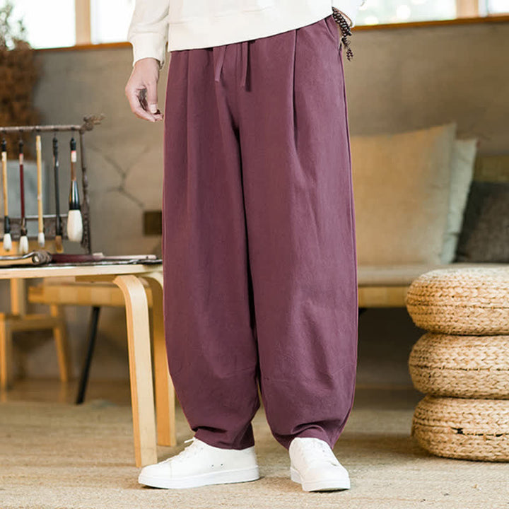 Pantaloni harem da uomo con coulisse e tasche, tinta unita, con motivo Buddha Stones. - image 6