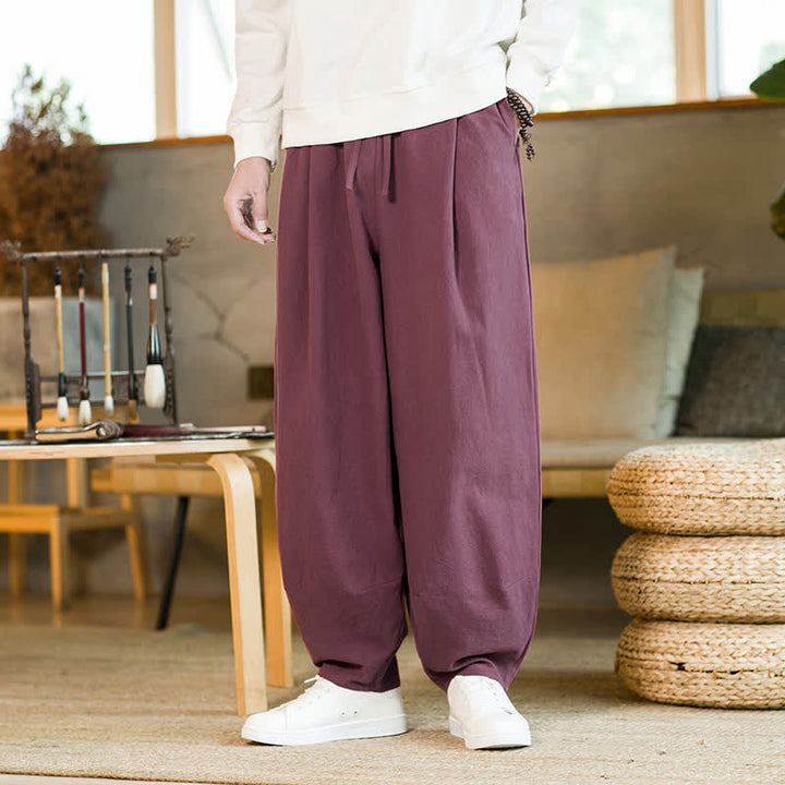 Pantaloni harem da uomo con coulisse e tasche, tinta unita, con motivo Buddha Stones. - image 7