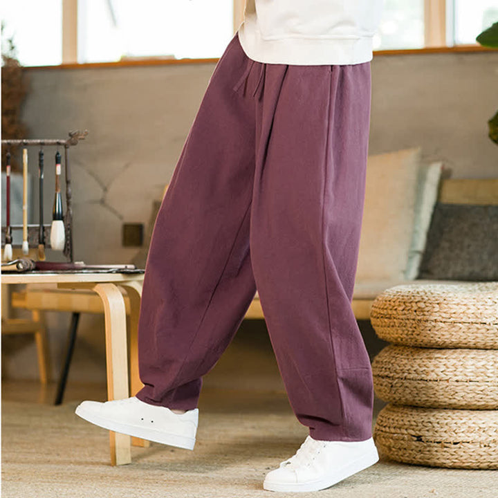 Pantaloni harem da uomo con coulisse e tasche, tinta unita, con motivo Buddha Stones. - image 8