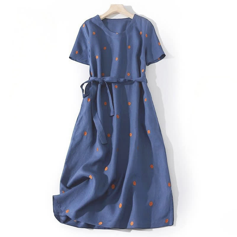 Abito midi da donna a maniche corte con lacci e tasche, fantasia a pois e motivo Buddha Stones. - Blu scuro - US8-10, UK/AU12-14, EU40-42 (2XL) - image 0