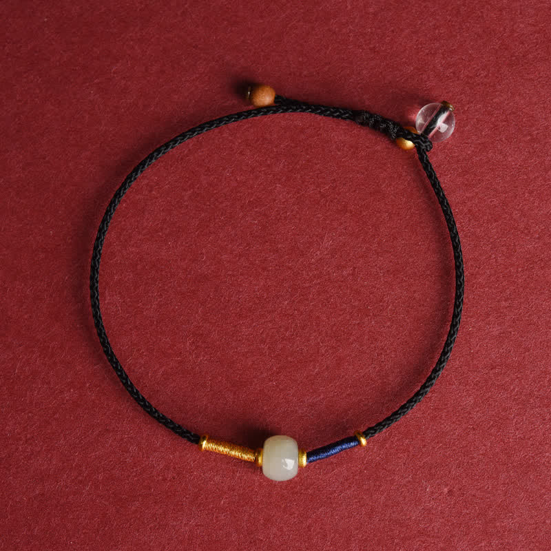 Buddha Stones Cavigliera regolabile con perline rotonde di giada e cordino rosso. - Bracciale - Nero (15-21 cm) - image 4