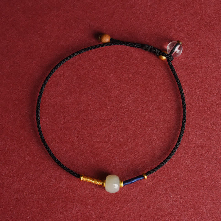 Buddha Stones Cavigliera regolabile con perline rotonde di giada e cordino rosso. - Bracciale - Nero (15-21 cm) - image 4