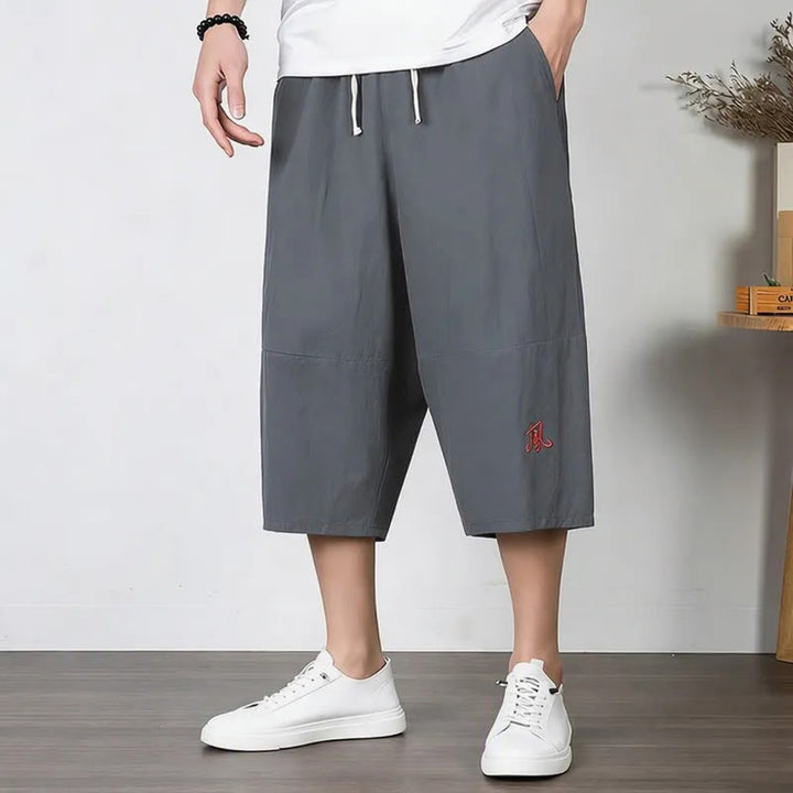 Buddha Stones Pantaloni harem da uomo in cotone e lino, lunghezza capri, con coulisse e tasche. - Grigio ardesia chiaro - US/UK/AU54, EU64 (9XL) - image 0