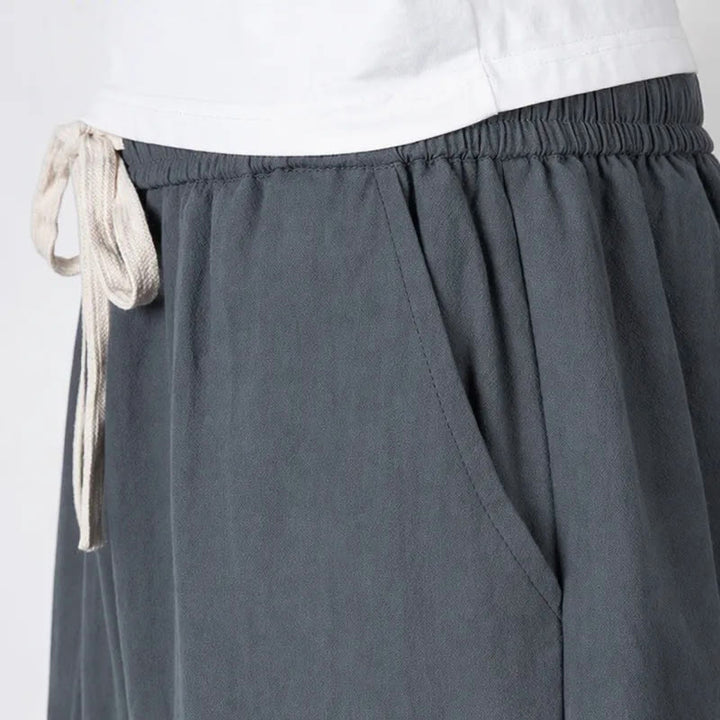 Buddha Stones Pantaloni harem da uomo in cotone e lino, lunghezza capri, con coulisse e tasche. - image 3