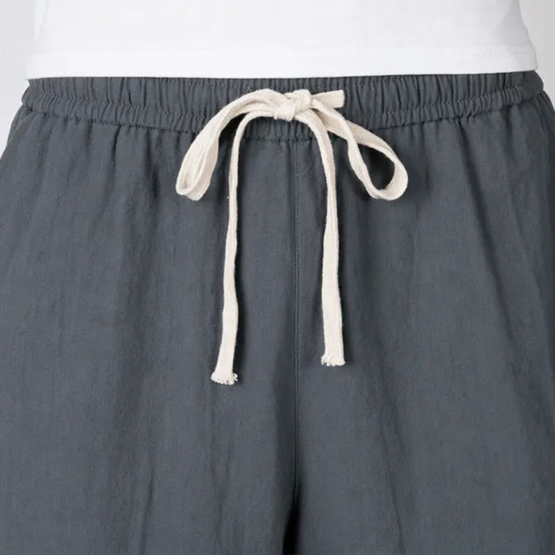 Buddha Stones Pantaloni harem da uomo in cotone e lino, lunghezza capri, con coulisse e tasche. - image 2