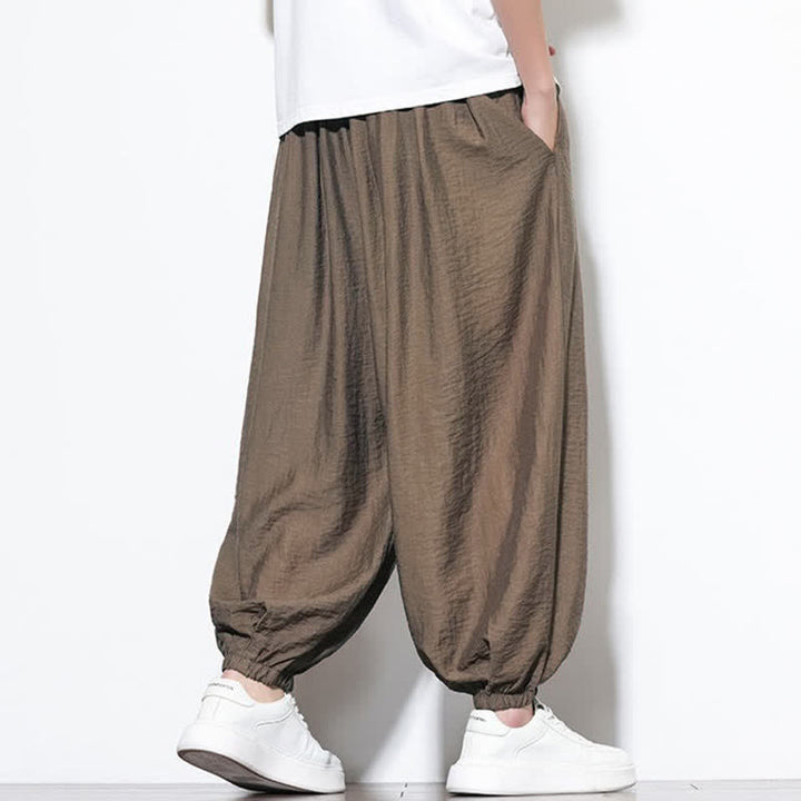 Buddha Stones Pantaloni corti estivi casual boho con coulisse, pantaloni harem da uomo a tinta unita con tasca - image 22